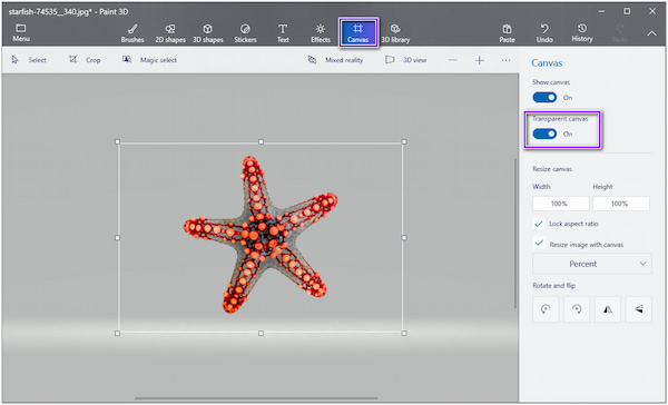 Spraw, aby tło było przezroczyste w programie Paint 3D Transparent