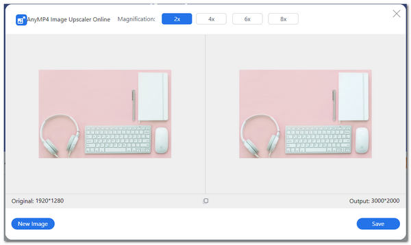 AnyMP4 Image Upscaler Redimensionador de fotos en línea