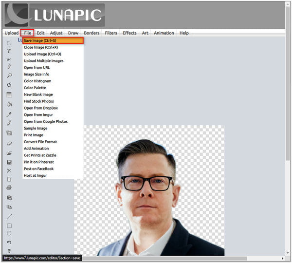 Poista taustakuvasta Lunapic File Save -sovelluksessa