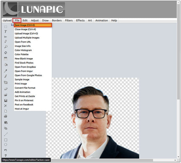 Удалить фон с изображения в Lunapic File Save