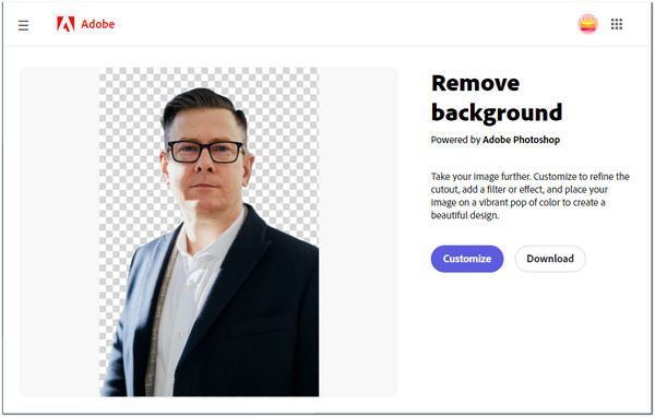 Remova o fundo da imagem on-line Adobe Customize