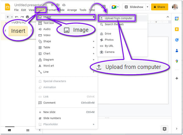 Fjern Google Slides-indsæt i baggrunden