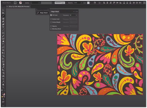 Rimuovi lo sfondo dell'immagine nello strumento Bacchetta magica di Adobe Illustrator