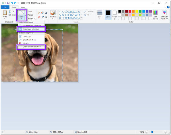 Remover fundo da imagem no Paint Select