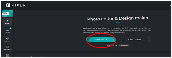 Pixlr Vízjel eltávolítása Válassza a Kép megnyitása lehetőséget