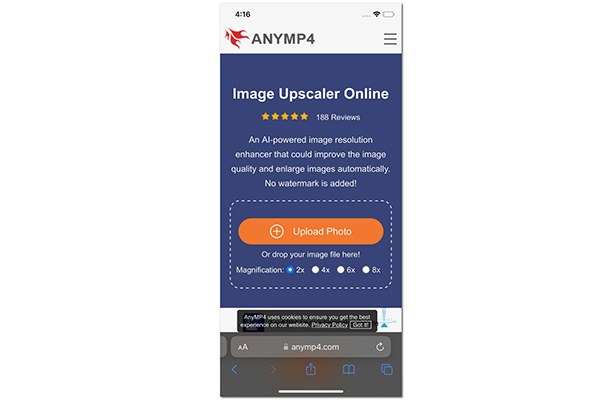 Hlavní rozhraní pro změnu velikosti fotografie Anymp4