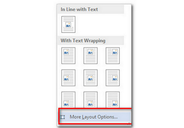 Opções de layout de imagem de redimensionamento do Word Mais opções de layout