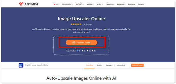 AnyMP4 Image Upscaler Upload billede for at ændre størrelse