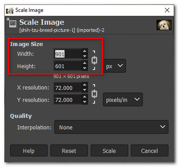 GIMP Change Image Size