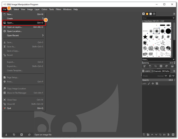 GIMP Otevřete soubor obrázku