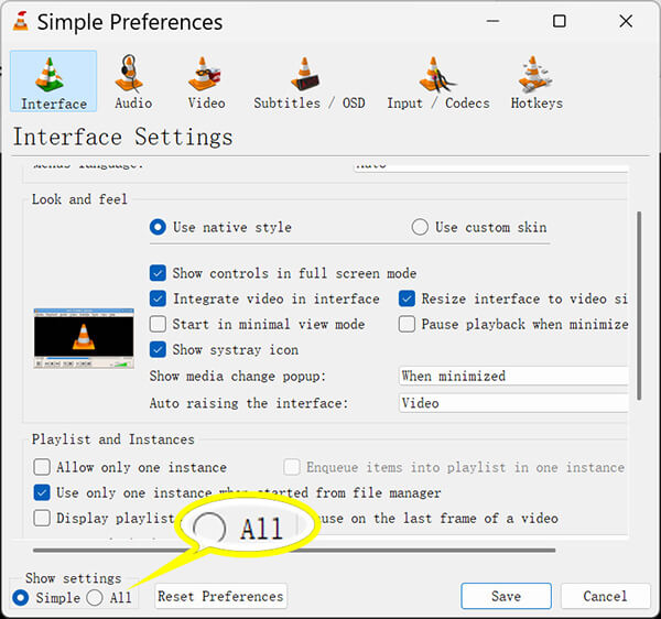 Select All Ratio in VLC