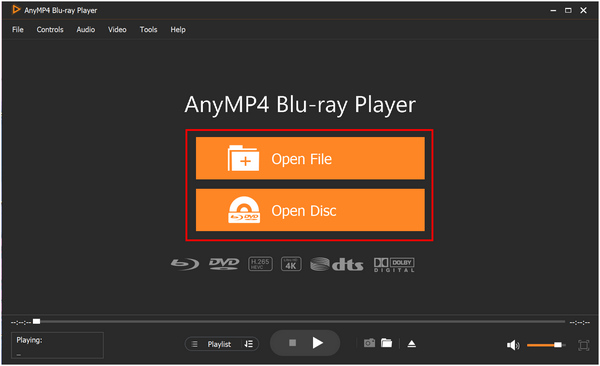 AnyMP4 Blu-ray-afspiller Åbn fil Åbn disk