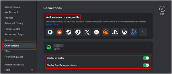 Discord Connections Přidat účet Spotify