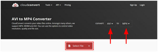 Cloudconvert Avi Mp4 Select File Button