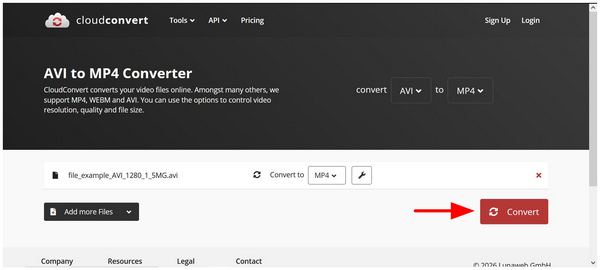 Cloudconvert Imported Convert Button