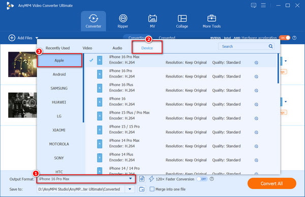 Select Output Format Device Anymp4