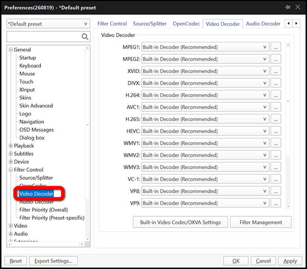 Video Decoder in PotPlayer