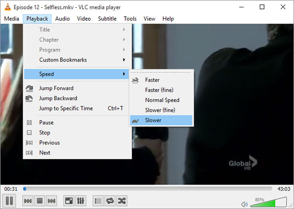 windows media player play video in slow motion