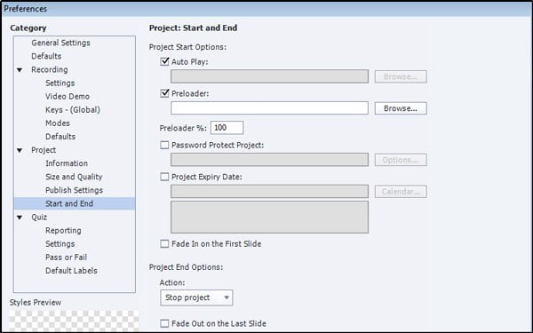 Preferences Adobe Screen Recorder