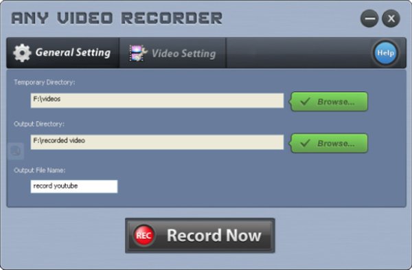 Cualquier configuración general de Video Recorder