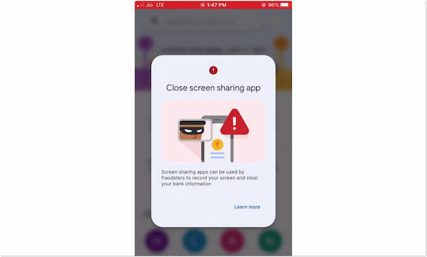Google Pay Detect Screen Recording