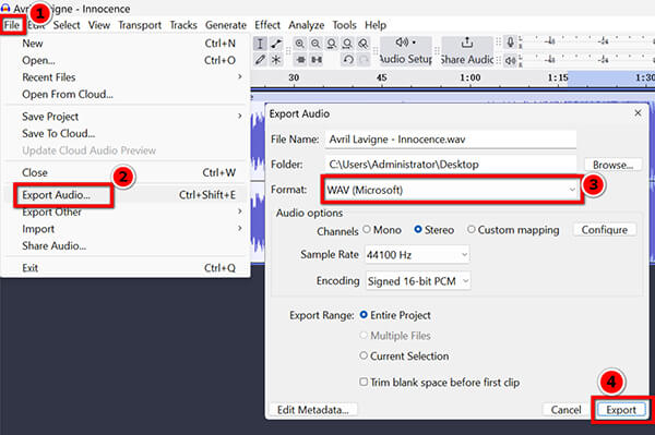 Export Audio Recording In Audacity