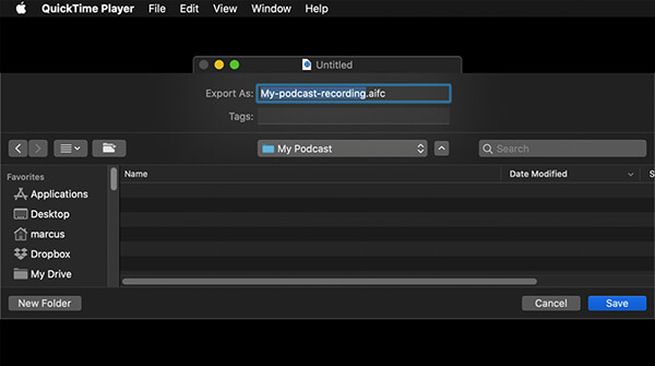 Export Quicktime Audio Recording