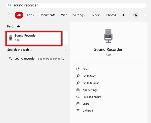 Find Search Windows Sound Recorder