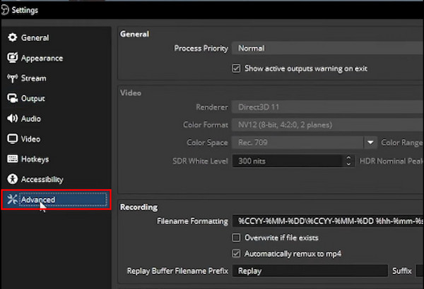 Navigate To Advanced And Recording