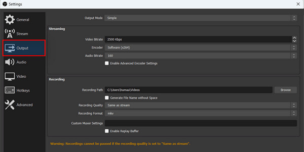 Set Streaming Recording Parameters