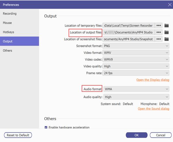 Output settings