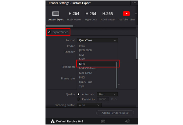 DaVinci Resolve Export Video Change Format