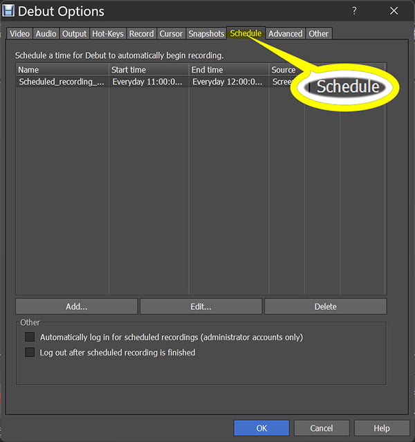 Debut Screen Recorder Scheduled Recording