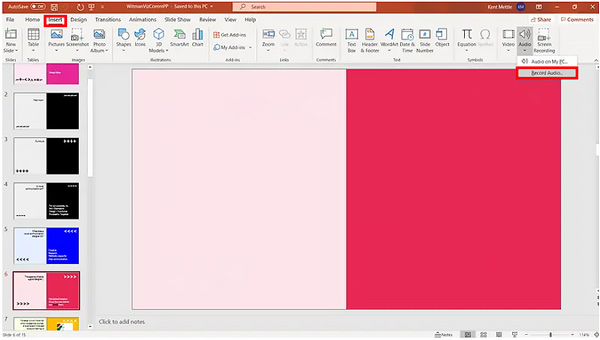 Funzione di registrazione audio di PowerPoint