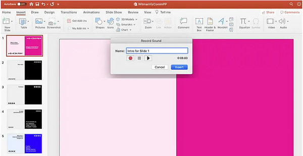 Запись голоса за кадром в PowerPoint для Mac