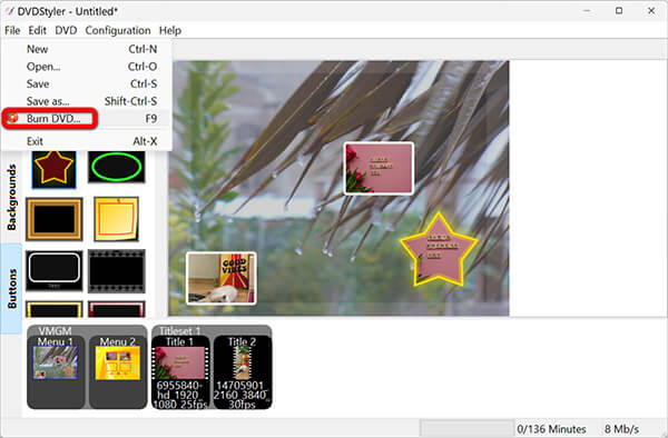 Burn DVD in DVDStyler