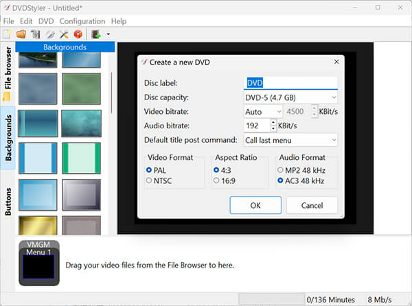 DVD Output Audio Video Settings in DVDStyler