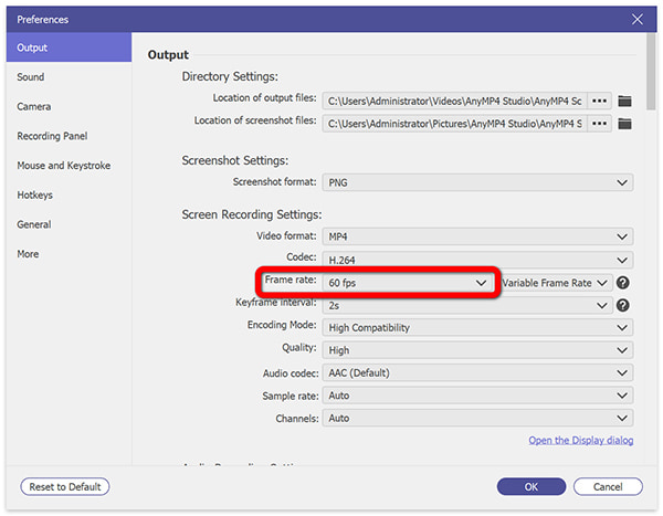 Adjust Output Parameters in AnyMP4 Screen Recorder