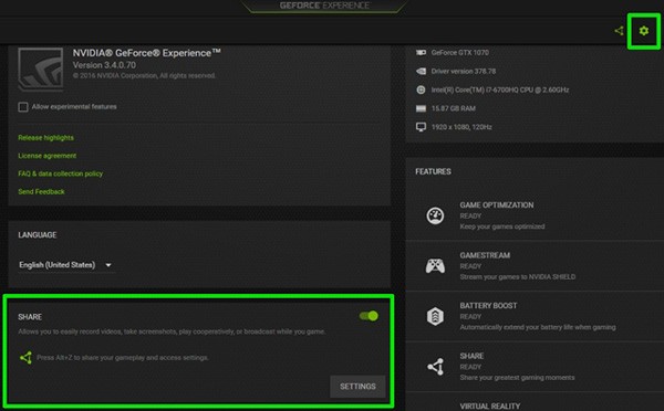 Configura Geforce Experience