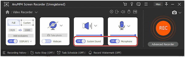 Abilita audio di sistema e microfono