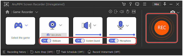 Defina as configurações de gravação e comece