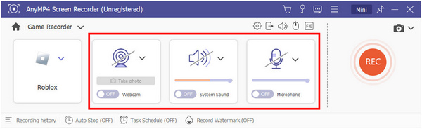 Ustawienia rejestratora gier AnyMP4 Screen Recorder