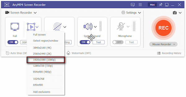 Select Recording Resolution