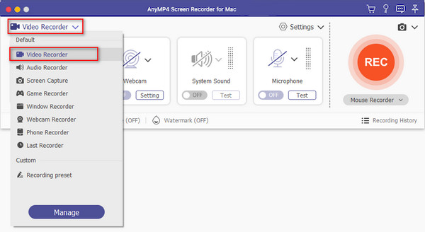 Anymp4 Screen Recorder Choose Video Recorder