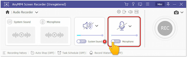 Escolha a opção de microfone para gravação