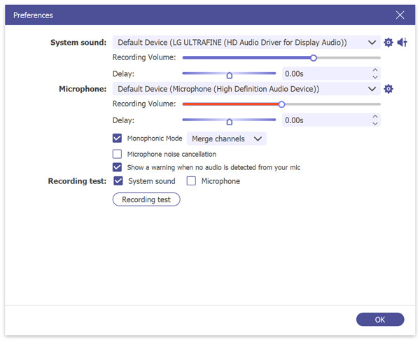 Make Sound Recording Settings