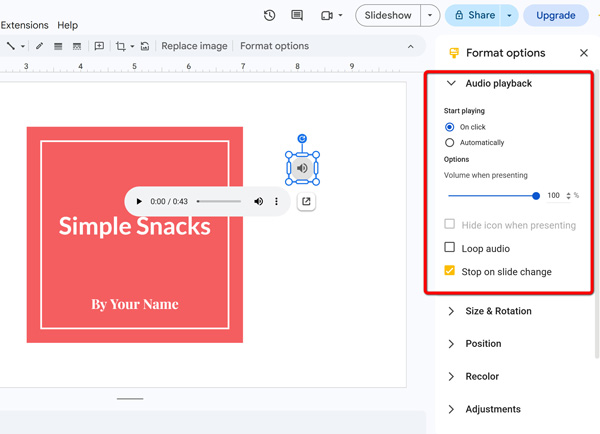Set Audio Playback In Google Slides