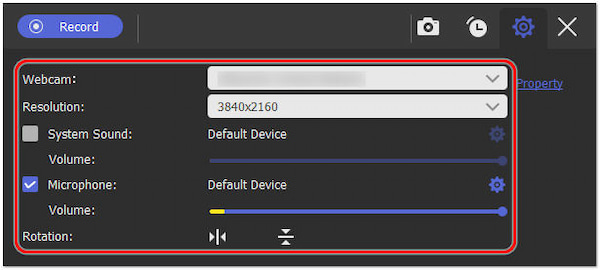 Definir configurações da webcam