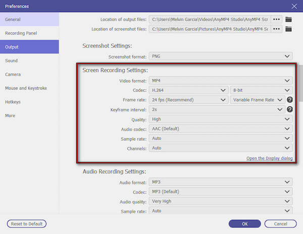 Adjust Recording Settings