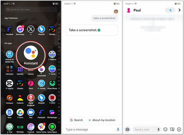 Captura de tela do Snapchat usando o Google Assistant